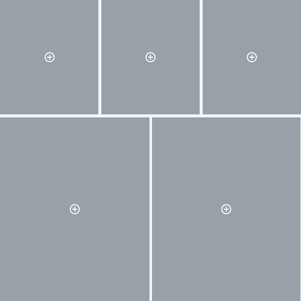 Сделать коллаж из пяти фотографий разного размера, две больше и три меньше