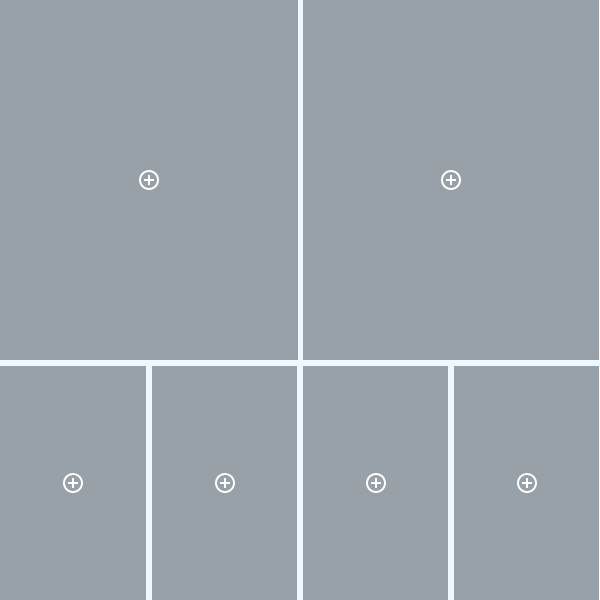 Сделать коллаж из шести фотографий разного размера, четыре маленьких и две больших